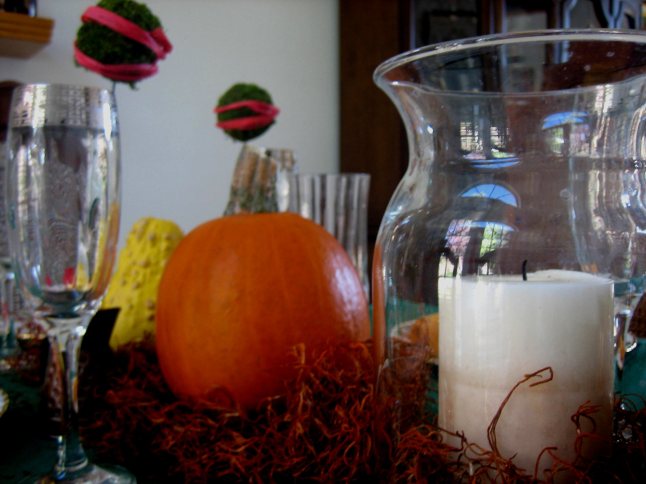 pumpkin, candle, moss ball
